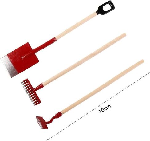 3Pcs/Set Miniature Garden Tools 1:12 Mini Shovels and Rake Farm Tools Fairy Garden Dollhouse Accessories Small Ornament Resin Model (Red) in Kuwait