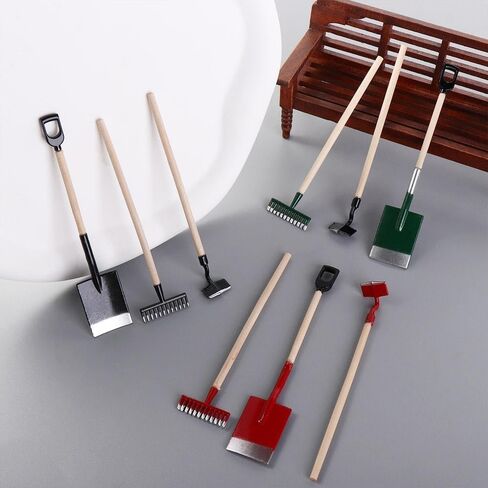 3Pcs/Set Miniature Garden Tools 1:12 Mini Shovels and Rake Farm Tools Fairy Garden Dollhouse Accessories Small Ornament Resin Model (Red) in Kuwait