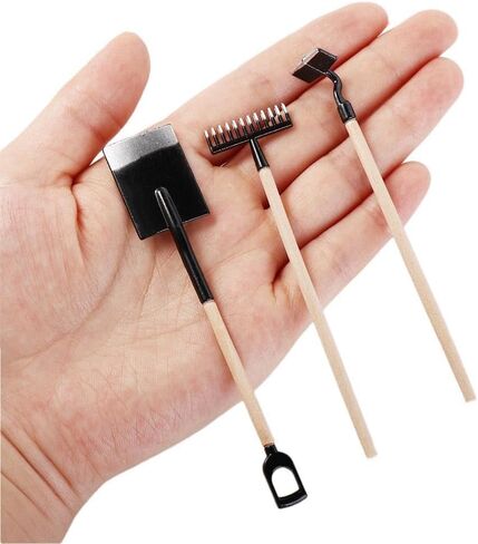 3Pcs/Set Miniature Garden Tools 1:12 Mini Shovels and Rake Farm Tools Fairy Garden Dollhouse Accessories Small Ornament Resin Model (Red) in Kuwait