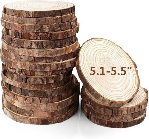 20Pcs Large Unfinished Wood Slices for Centerpieces,5.1-5.5 Inches Wood Centerpieces for Tables,DIY Round Wooden Discs with Tree Bark for Holiday Ornaments,Rustic Wedding (5.1-5.5in) in Saudi Arabia