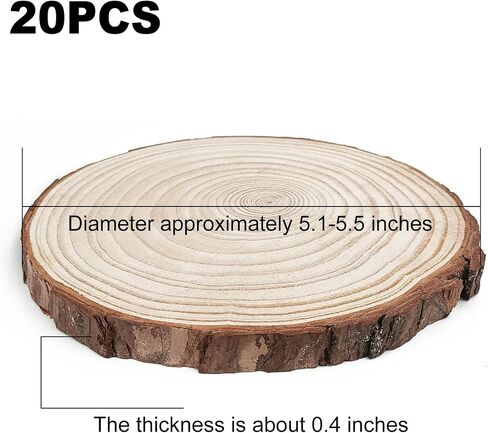 20Pcs Large Unfinished Wood Slices for Centerpieces,5.1-5.5 Inches Wood Centerpieces for Tables,DIY Round Wooden Discs with Tree Bark for Holiday Ornaments,Rustic Wedding (5.1-5.5in) in Saudi Arabia