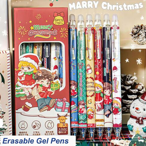 6 Pcs Cute Erasable Retractable Pens - Erasable Gel Ink Pens with Cartoon Capybara Design, 0.5mm Fine Point Blue Ink, Perfect for Office, School, Women, Girls, Boys in Saudi Arabia