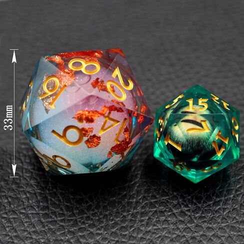 Dungeons and Dragons DND Dice D20, Liquid Core Dice Set D&D 33MM Oversized D20 Single Sharp Edge Resin dice with Gift Case, Polyhedral Dice for Role Playing Game in Saudi Arabia