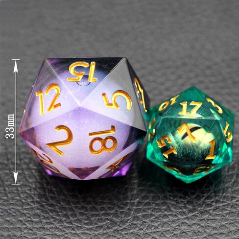 Dungeons and Dragons DND Dice D20, Liquid Core Dice Set D&D 33MM Oversized D20 Single Sharp Edge Resin dice with Gift Case, Polyhedral Dice for Role Playing Game in Saudi Arabia