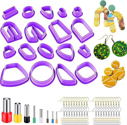 Yayatty 126 PCS Polymer Clay Cutters Set, 18 Shapes Purple Clay Earring Cutters with Earrings Accessories, Clay Pattern Cutting Molds, Plastic Clay Cutters for Polymer Clay Jewelry Making in Saudi Arabia