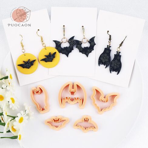 Puocaon Bat Polymer Clay Cutters - 5 Shape Bats Clay Cutters for Polymer Clay Jewelry Making, Hanging Bat Clay Jewelry Cutter for Earrings Making, Basic Circle Clay Cutter for Polymer Clay Jewelry in Saudi Arabia