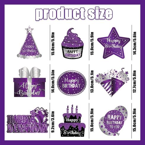 زينة حفلة عيد ميلاد أرجوانية، زينة عيد ميلاد للنساء تتضمن لافتة عيد ميلاد سعيد، ودوامات معلقة وقطع مركزية على شكل قرص العسل، وديكورات أرجوانية لمستلزمات الحفلات in Kuwait