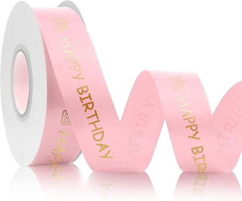 Happy Birthday Ribbon for Bouquet 25 Yards White Ribbon 1 Inch Pink Birthday Ribbon for Gift Wrapping Birthday Ribbons with Gold Foil for Birthday Decor Ribbon Bow Wrapping Ribbon for Cake Ribbon in Kuwait