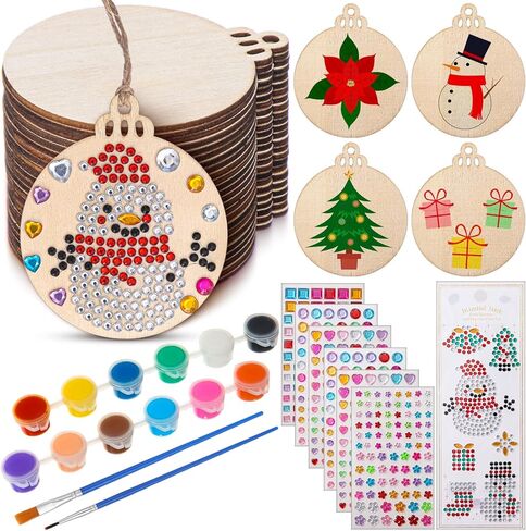 Gerrii 24 Sets Christmas Wooden Painting Craft Kit, Paint Your Own Xmas Ornaments Unfinished Wood Ornament Blanks Xmas DIY Art and Craft Supplies for Christmas Tree Hanging Decorations in Saudi Arabia