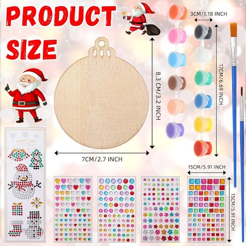 Gerrii 24 Sets Christmas Wooden Painting Craft Kit, Paint Your Own Xmas Ornaments Unfinished Wood Ornament Blanks Xmas DIY Art and Craft Supplies for Christmas Tree Hanging Decorations in Saudi Arabia