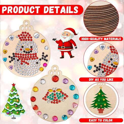 Gerrii 24 Sets Christmas Wooden Painting Craft Kit, Paint Your Own Xmas Ornaments Unfinished Wood Ornament Blanks Xmas DIY Art and Craft Supplies for Christmas Tree Hanging Decorations in Saudi Arabia