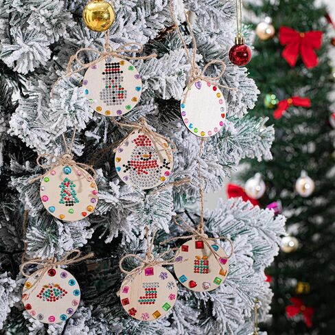 Gerrii 24 Sets Christmas Wooden Painting Craft Kit, Paint Your Own Xmas Ornaments Unfinished Wood Ornament Blanks Xmas DIY Art and Craft Supplies for Christmas Tree Hanging Decorations in Saudi Arabia