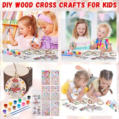 Gerrii 24 Sets Christmas Wooden Painting Craft Kit, Paint Your Own Xmas Ornaments Unfinished Wood Ornament Blanks Xmas DIY Art and Craft Supplies for Christmas Tree Hanging Decorations in Saudi Arabia