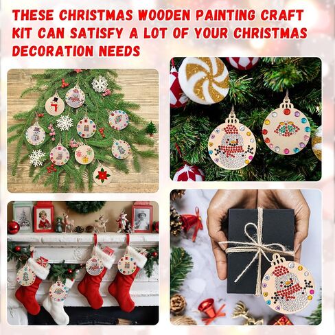 Gerrii 24 Sets Christmas Wooden Painting Craft Kit, Paint Your Own Xmas Ornaments Unfinished Wood Ornament Blanks Xmas DIY Art and Craft Supplies for Christmas Tree Hanging Decorations in Saudi Arabia