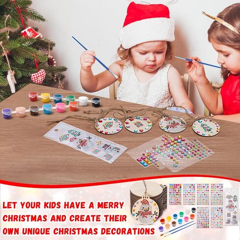 Gerrii 24 Sets Christmas Wooden Painting Craft Kit, Paint Your Own Xmas Ornaments Unfinished Wood Ornament Blanks Xmas DIY Art and Craft Supplies for Christmas Tree Hanging Decorations in Saudi Arabia