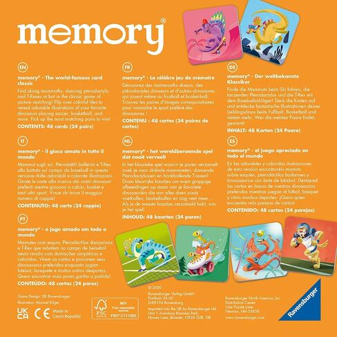 Ravensburger Dinosaur Sports Memory Game for Girls & Boys Ages 3 to 5–A Fun & Fast Dino Memory Game in Saudi Arabia