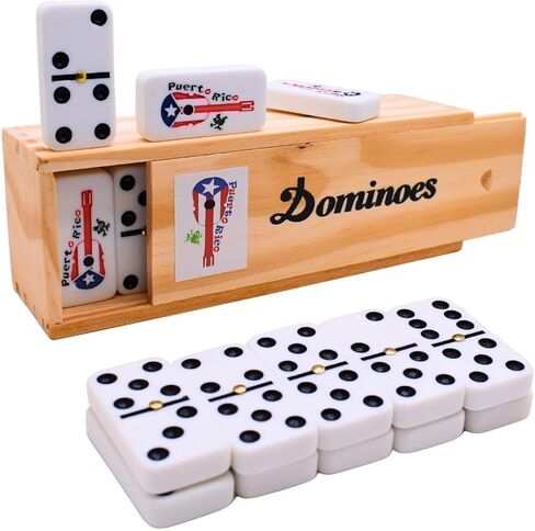 Dominos Set for Adults - Professional Puerto Rican Guitar Dominoes Set with Spinner, 28 Double Six Tiles in Wooden Box - Elegant Dominoes Set for Kids and Adults in Saudi Arabia