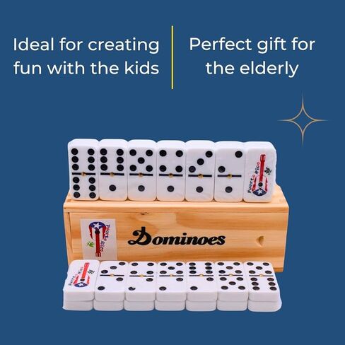Dominos Set for Adults - Professional Puerto Rican Guitar Dominoes Set with Spinner, 28 Double Six Tiles in Wooden Box - Elegant Dominoes Set for Kids and Adults in Saudi Arabia