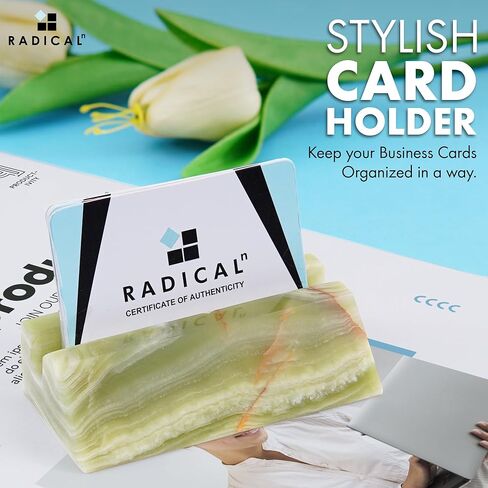 حامل بطاقات عمل من الرخام من Radicaln باللون الأسود مقاس 4 بوصات حامل بطاقات مصنوع يدويًا للوازم المكتبية - حامل بطاقة الائتمان الأفضل لديكور المكتب ومنظم المكتب واللوازم المكتبية وحامل بطاقات الهوية in Kuwait