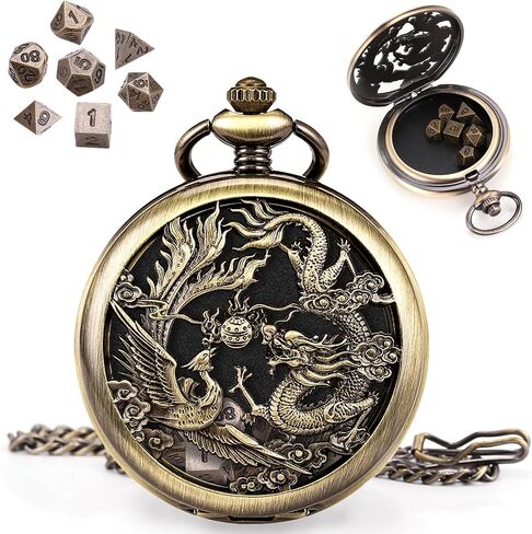 ManChDa Mini D&D Dice Set DND Pocket Watch Shell Case 7PCS Micro Polyhedral Dice Set Metal Dice Dungeons and Dragons Gift Accessories in Saudi Arabia