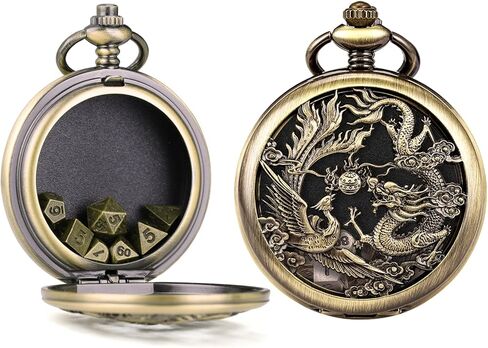 ManChDa Mini D&D Dice Set DND Pocket Watch Shell Case 7PCS Micro Polyhedral Dice Set Metal Dice Dungeons and Dragons Gift Accessories in Saudi Arabia