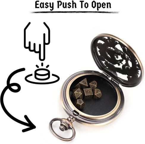ManChDa Mini D&D Dice Set DND Pocket Watch Shell Case 7PCS Micro Polyhedral Dice Set Metal Dice Dungeons and Dragons Gift Accessories in Saudi Arabia
