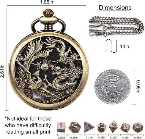 ManChDa Mini D&D Dice Set DND Pocket Watch Shell Case 7PCS Micro Polyhedral Dice Set Metal Dice Dungeons and Dragons Gift Accessories in Saudi Arabia