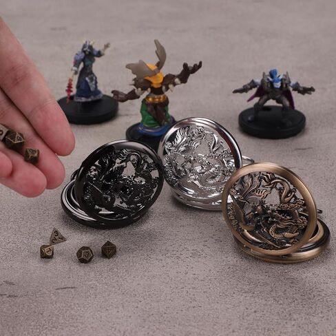 ManChDa Mini D&D Dice Set DND Pocket Watch Shell Case 7PCS Micro Polyhedral Dice Set Metal Dice Dungeons and Dragons Gift Accessories in Saudi Arabia