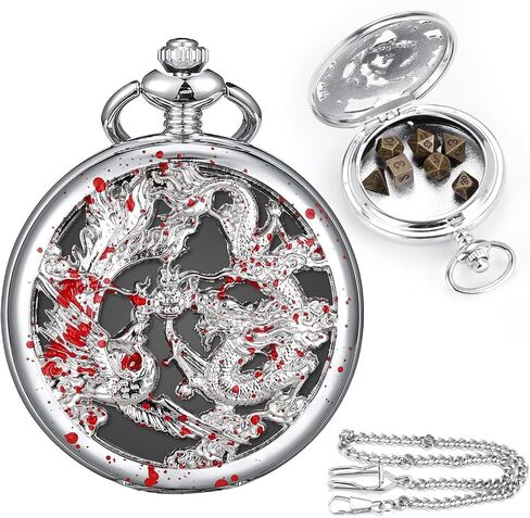 ManChDa Mini D&D Dice Set DND Pocket Watch Shell Case 7PCS Micro Polyhedral Dice Set Metal Dice Dungeons and Dragons Gift Accessories in Saudi Arabia