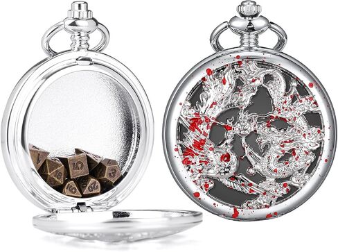 ManChDa Mini D&D Dice Set DND Pocket Watch Shell Case 7PCS Micro Polyhedral Dice Set Metal Dice Dungeons and Dragons Gift Accessories in Saudi Arabia