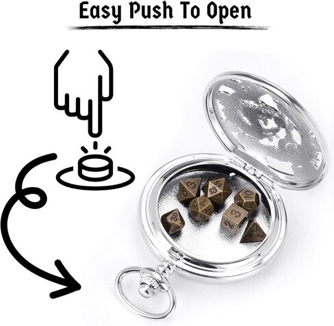 ManChDa Mini D&D Dice Set DND Pocket Watch Shell Case 7PCS Micro Polyhedral Dice Set Metal Dice Dungeons and Dragons Gift Accessories in Saudi Arabia