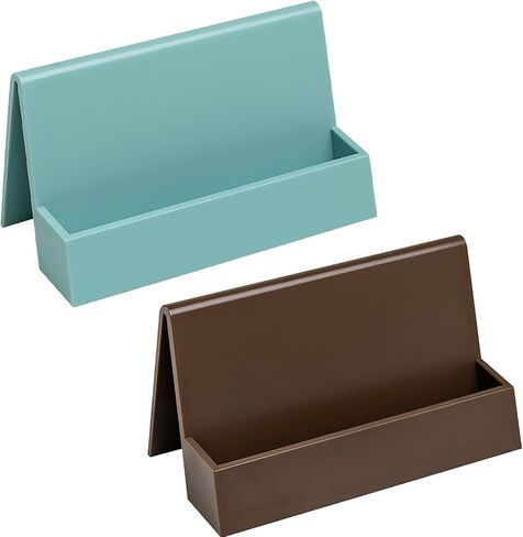 Business Card Holder, 2 Pieces Plastic Business Cards Display, Modern Card Holder for Desk, Desktop Card Holders Organizer, Office Desk Accessories for Men and Women (Lake Blue and Dark Brown) in Saudi Arabia