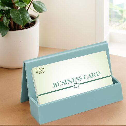 Business Card Holder, 2 Pieces Plastic Business Cards Display, Modern Card Holder for Desk, Desktop Card Holders Organizer, Office Desk Accessories for Men and Women (Lake Blue and Dark Brown) in Saudi Arabia