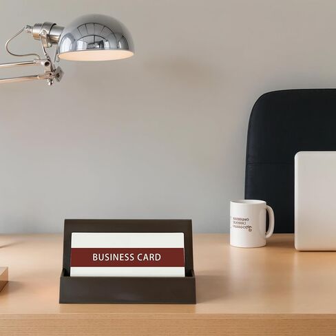 Business Card Holder, 2 Pieces Plastic Business Cards Display, Modern Card Holder for Desk, Desktop Card Holders Organizer, Office Desk Accessories for Men and Women (Lake Blue and Dark Brown) in Saudi Arabia