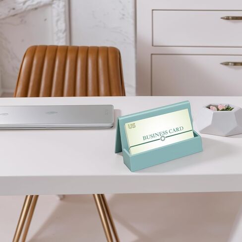 Business Card Holder, 2 Pieces Plastic Business Cards Display, Modern Card Holder for Desk, Desktop Card Holders Organizer, Office Desk Accessories for Men and Women (Lake Blue and Dark Brown) in Saudi Arabia
