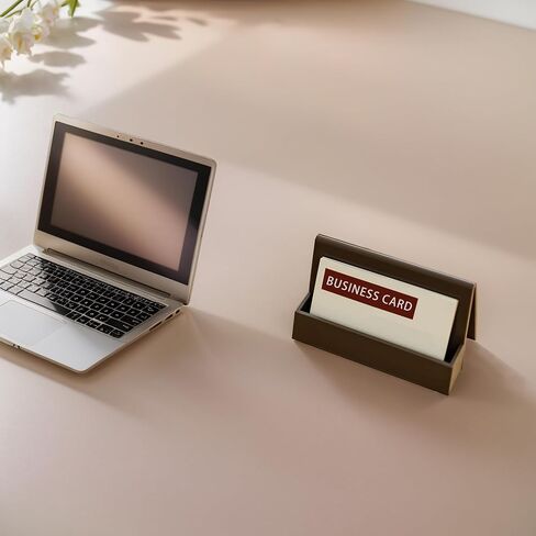 Business Card Holder, 2 Pieces Plastic Business Cards Display, Modern Card Holder for Desk, Desktop Card Holders Organizer, Office Desk Accessories for Men and Women (Lake Blue and Dark Brown) in Saudi Arabia