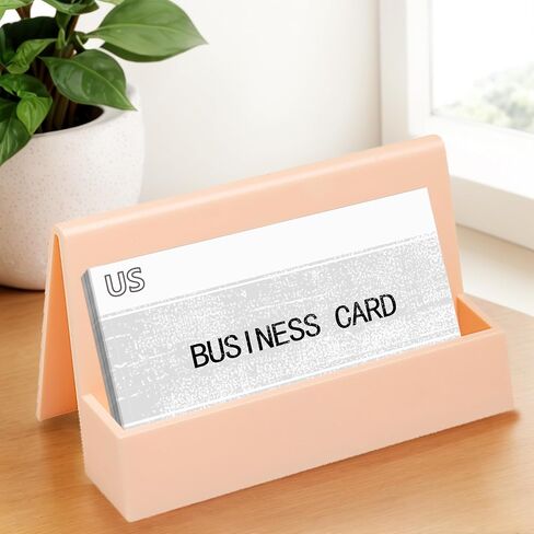 Business Card Holder, 2 Pieces Plastic Business Cards Display, Modern Card Holder for Desk, Desktop Card Holders Organizer, Office Desk Accessories for Men and Women (Lake Blue and Dark Brown) in Saudi Arabia