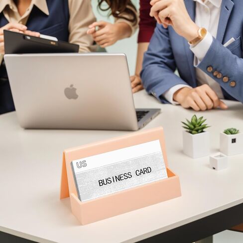 Business Card Holder, 2 Pieces Plastic Business Cards Display, Modern Card Holder for Desk, Desktop Card Holders Organizer, Office Desk Accessories for Men and Women (Lake Blue and Dark Brown) in Saudi Arabia