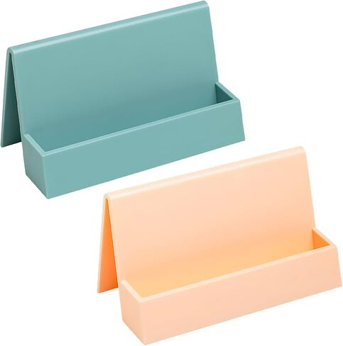 Business Card Holder, 2 Pieces Plastic Business Cards Display, Modern Card Holder for Desk, Desktop Card Holders Organizer, Office Desk Accessories for Men and Women (Lake Blue and Dark Brown) in Saudi Arabia