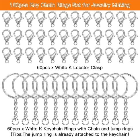 120pcs Split Key Ring with Chain,60pcs Keychain Rings with Chain and Jump Rings 60pcs Lobster Claw Clasps for Keychain Making DIY Crafts(Silver) in Kuwait