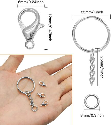 120pcs Split Key Ring with Chain,60pcs Keychain Rings with Chain and Jump Rings 60pcs Lobster Claw Clasps for Keychain Making DIY Crafts(Silver) in Kuwait