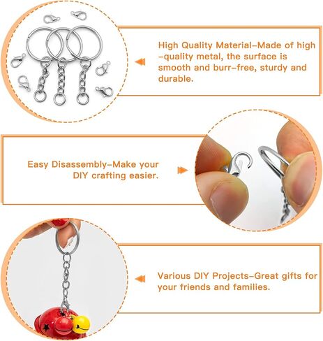 120pcs Split Key Ring with Chain,60pcs Keychain Rings with Chain and Jump Rings 60pcs Lobster Claw Clasps for Keychain Making DIY Crafts(Silver) in Kuwait