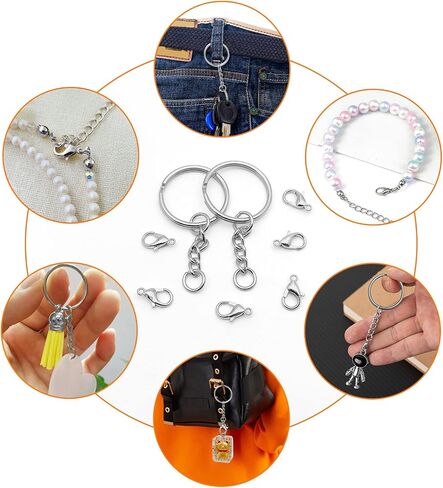 120pcs Split Key Ring with Chain,60pcs Keychain Rings with Chain and Jump Rings 60pcs Lobster Claw Clasps for Keychain Making DIY Crafts(Silver) in Kuwait