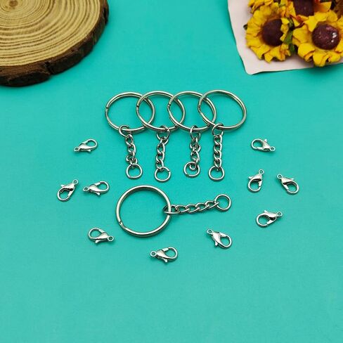 120pcs Split Key Ring with Chain,60pcs Keychain Rings with Chain and Jump Rings 60pcs Lobster Claw Clasps for Keychain Making DIY Crafts(Silver) in Kuwait