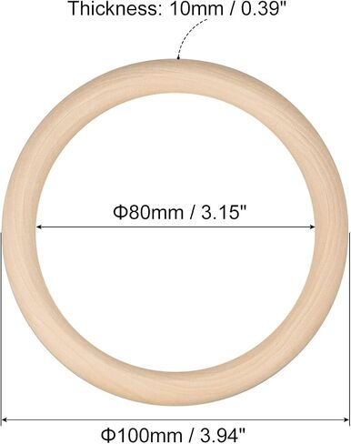 uxcell 12Pcs 100mm(3.9-inch) Natural Wood Rings, 10mm Thick Smooth Unfinished Wooden Circles for DIY Crafting, Knitting, Macrame, Pendant in Saudi Arabia