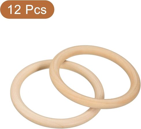 uxcell 12Pcs 100mm(3.9-inch) Natural Wood Rings, 10mm Thick Smooth Unfinished Wooden Circles for DIY Crafting, Knitting, Macrame, Pendant in Saudi Arabia