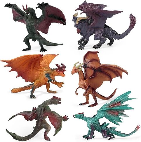 EOIVSH 6pcs Dragon Toys for Kids, 5 inch Ancient Flying Dragon Figurines, Mythical Toy Figures & Playset Gift for 3 4 5 6 7 Boys Girls, Cool Cake Topper in Saudi Arabia