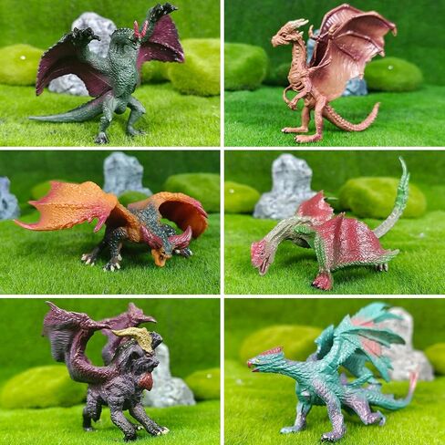 EOIVSH 6pcs Dragon Toys for Kids, 5 inch Ancient Flying Dragon Figurines, Mythical Toy Figures & Playset Gift for 3 4 5 6 7 Boys Girls, Cool Cake Topper in Saudi Arabia