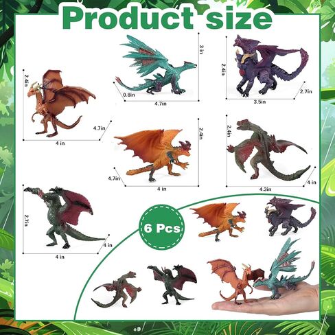 EOIVSH 6pcs Dragon Toys for Kids, 5 inch Ancient Flying Dragon Figurines, Mythical Toy Figures & Playset Gift for 3 4 5 6 7 Boys Girls, Cool Cake Topper in Saudi Arabia