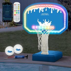 حلقة كرة السلة LED لحمام السباحة، مجموعة ألعاب كرة السلة لحمام السباحة كبيرة الحجم مع حافة LED مقاس 14 بوصة/كرتين متوهجتين/قاعدة/مضخة، مزامنة التطبيقات والموسيقى لحمام السباحة الداخلي، ألعاب ألعاب حمام السباحة المضيئة للبالغين والمراهقين